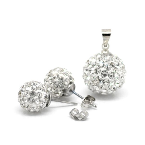 Schmuckset Shamballa Kette & Ohrstecker weiß inkl....