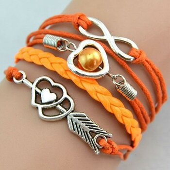 Armband Herz mit Pfeil & Infinity mit Perle orange   im...