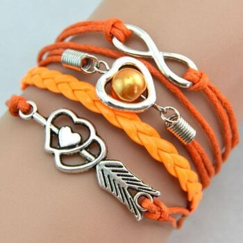 Armband Herz mit Pfeil & Infinity mit Perle orange im...