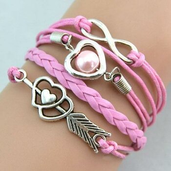 Armband Herz mit Pfeil & Infinity mit Perle rosa