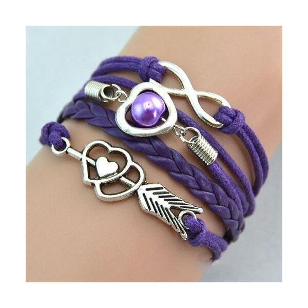 Armband Herz mit Pfeil & Infinity mit Perle lila