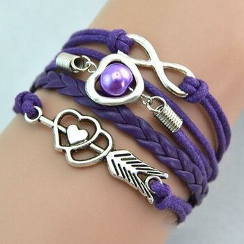 Armband Herz mit Pfeil & Infinity mit Perle lila