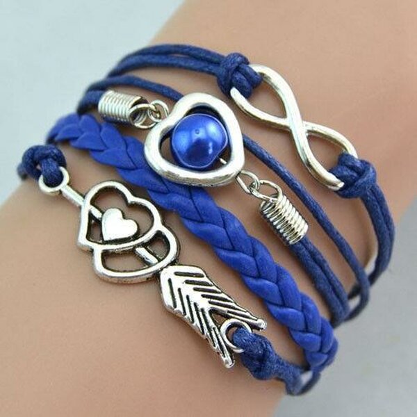 Armband Herz mit Pfeil & Infinity mit Perle Royal blau
