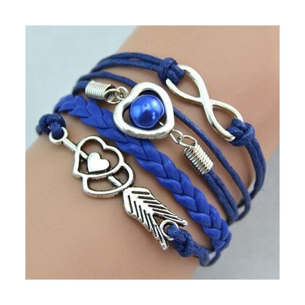 Armband Herz mit Pfeil & Infinity mit Perle Royal blau