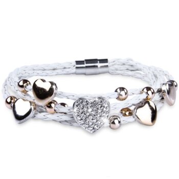 PU Lederarmband weiß Herzen Gold & Silber Strass Herz...