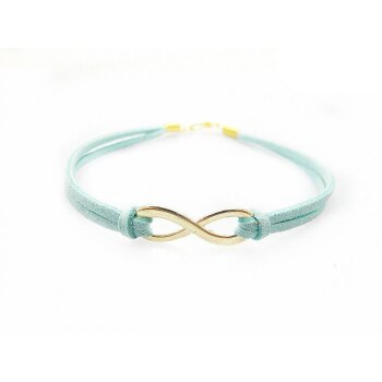 Armband Infinity Schleife gold Babyblau im Organza Beutel