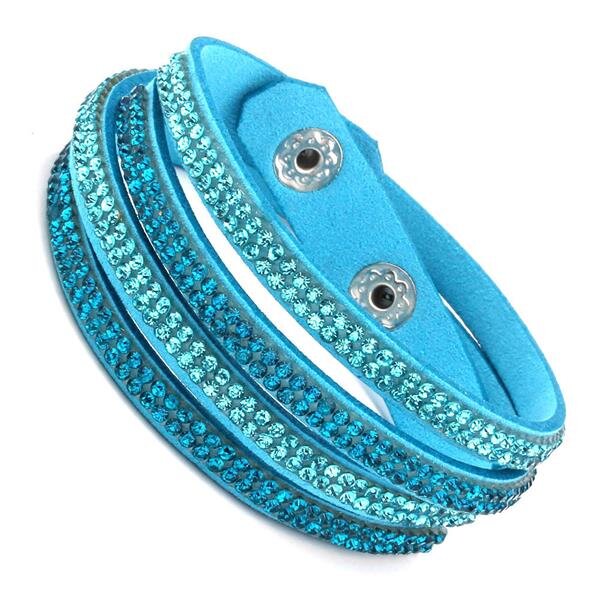 Wickel Lederarmband Strass AQUA