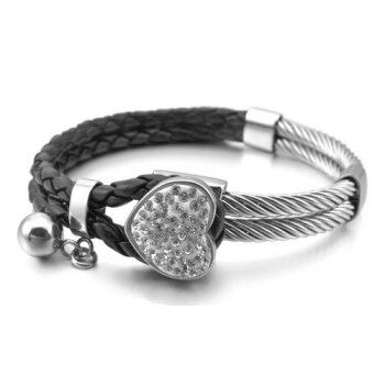Armband / Armreif  Zirkonia Edelstahl Herz ECHT Leder...