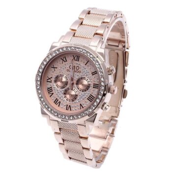 Damen Edelstahl Armbanduhr Rosegold Strass GLAM QUEEN