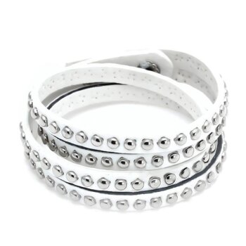 Wickel PU Lederarmband NIETEN weiß im Schmuck Beutel
