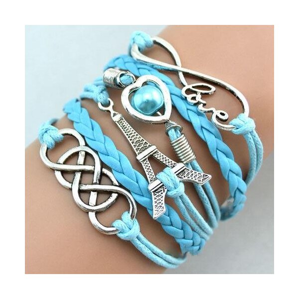 Armband Paris Infinity mit Herz Perle hellblau