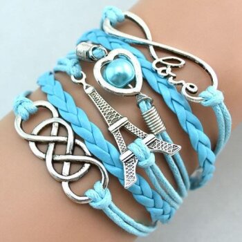 Armband Paris Infinity mit Herz Perle hellblau