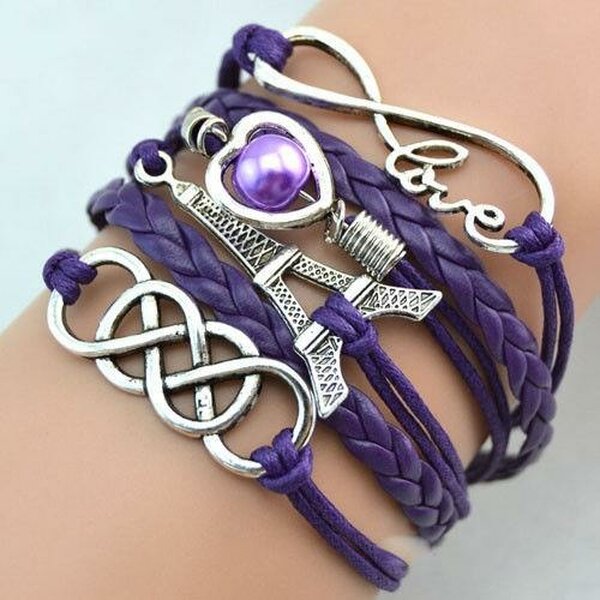 Armband Paris Infinity mit Herz Perle lila