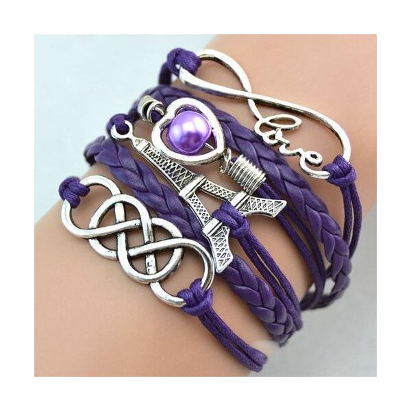 Armband Paris Infinity mit Herz Perle lila