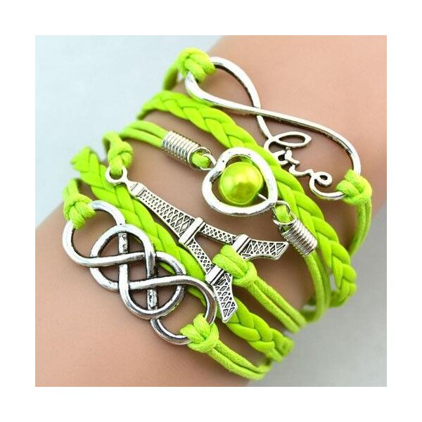 Armband Paris  Infinity mit Herz Perle kiwi grn  im Schmuck Beutel