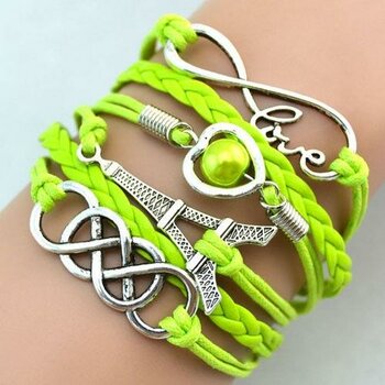 Armband Paris  Infinity mit Herz Perle kiwi grün  im...