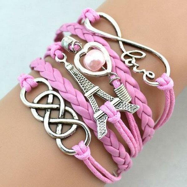 Armband Paris Infinity mit Herz Perle rosa