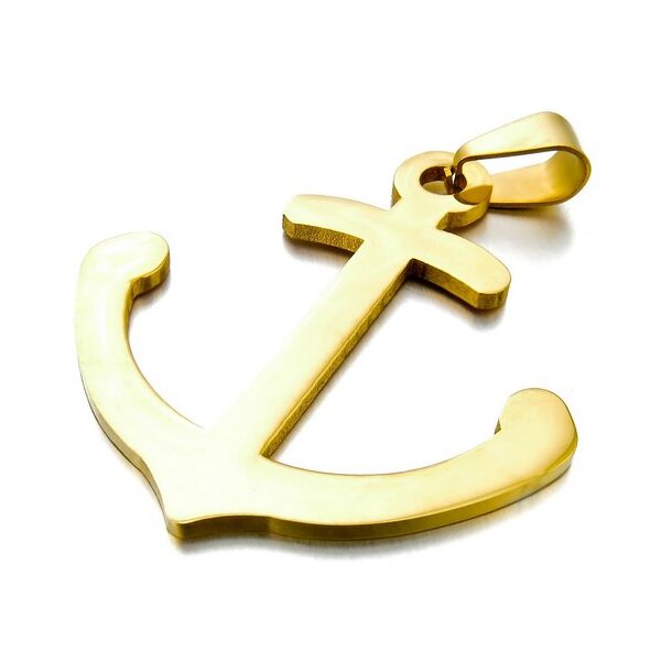 Anker Anhänger  316 L   EDELSTAHL GELBGOLD inkl. Schlangenkette im Etui - Gravur möglich