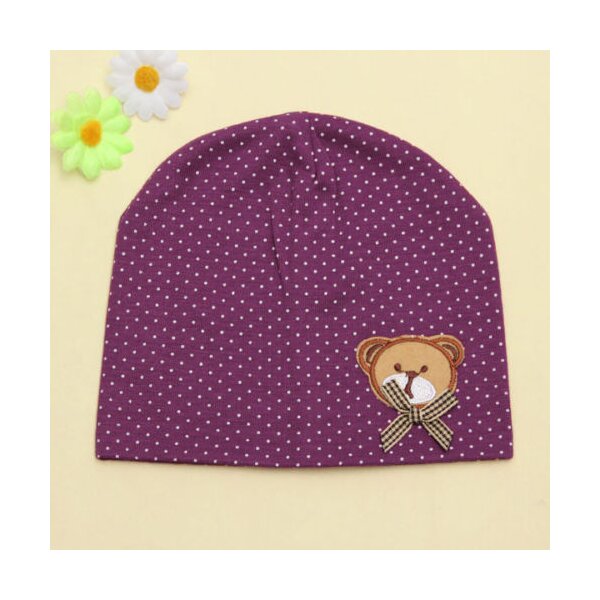 Kinder Mütze / Beanie Pünktchen mit TEDDY Kaffee Brombeer