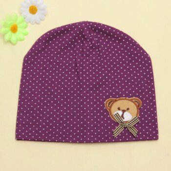 Kinder Mütze / Beanie Pünktchen mit TEDDY Kaffee Brombeer