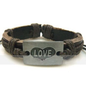 Armband LOVE ECHT Leder braun im Organza Beutel