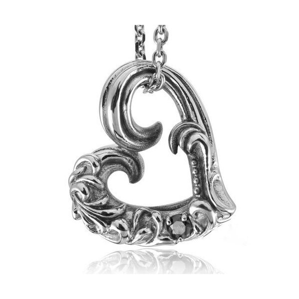Anhänger Herz mit schwarzen Zirkonia  316L EDELSTAHL inkl. Gliederkette  im Etui