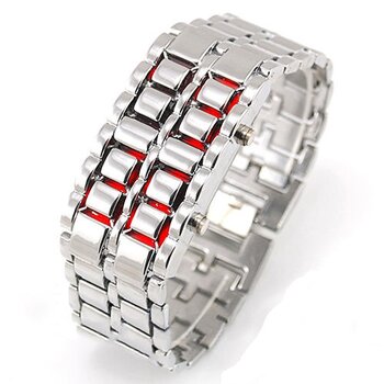 Edelstahl Uhr  Silber LED Anzeige rot