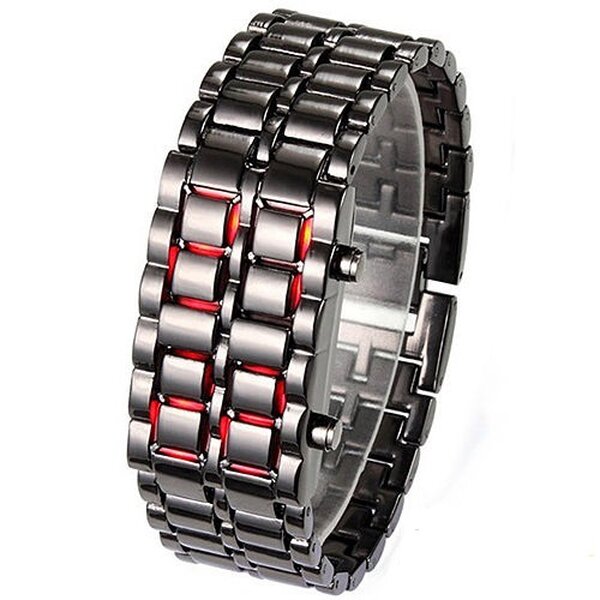 Edelstahl Uhr  schwarz  LED Anzeige rot