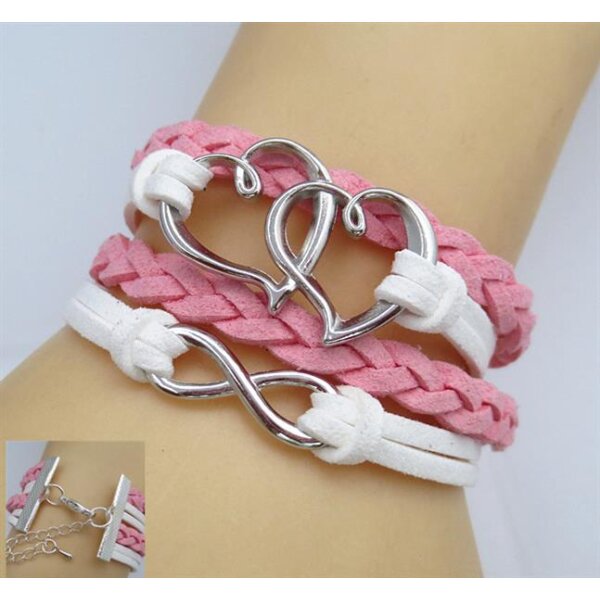 Armband Doppelherz Infinity rosa wei im Organza Beutel