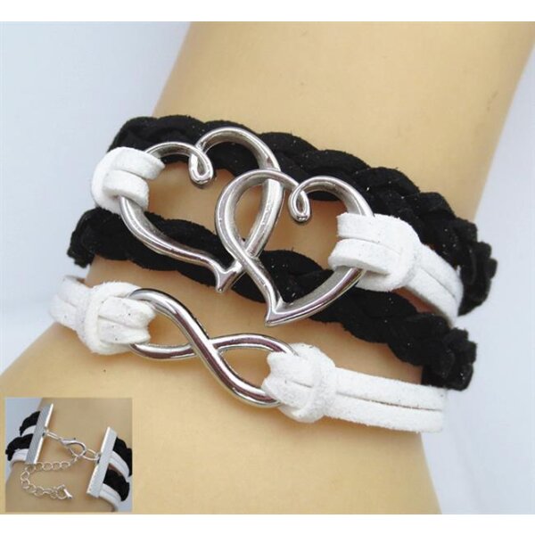 Armband Doppelherz schwarz wei