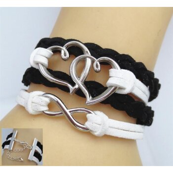 Armband Doppelherz schwarz weiß