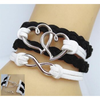 Armband Doppelherz schwarz wei