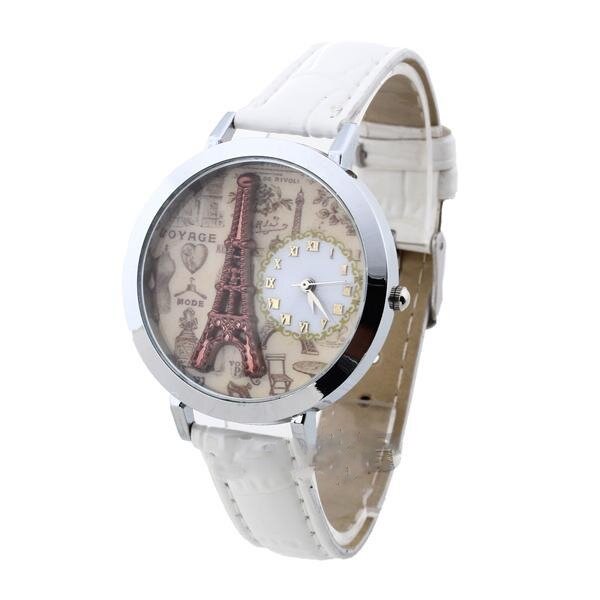 Damen Armbanduhr VINTAGE PARIS   PU Leder weiß