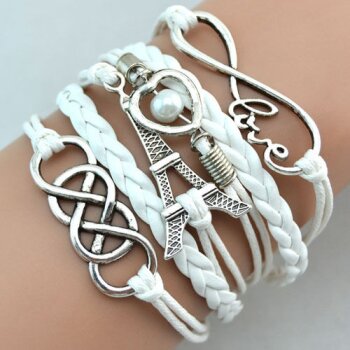 Armband Paris Infinity mit Herz Perle wei