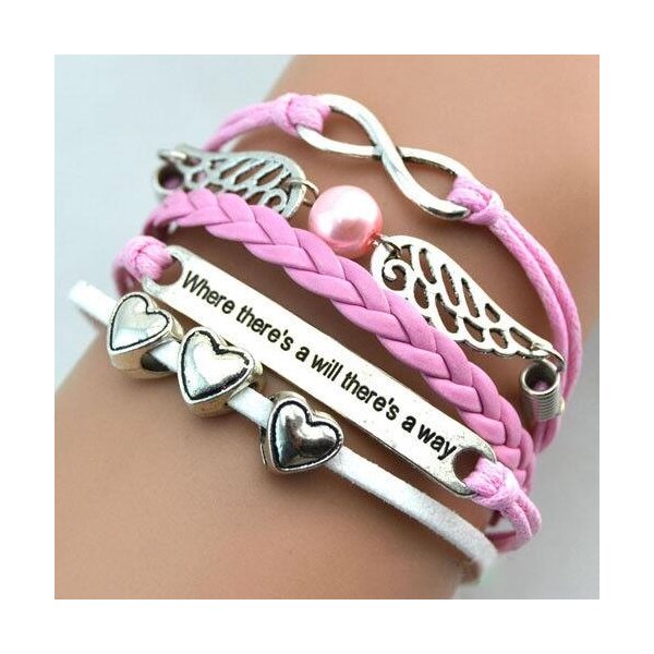 Armband Flügel & Herzchen rosa weiß