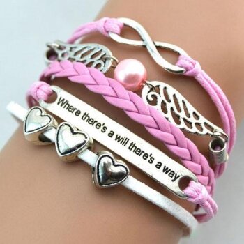 Armband Flgel & Herzchen rosa wei