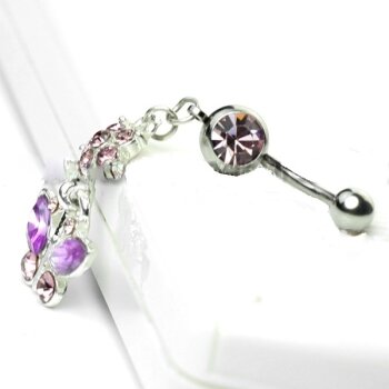 Bauchnabel Piercing rosa Strass Schmetterling lila 316 L...