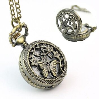 lange Kette mit runder Taschen Uhr Schmetterling im...