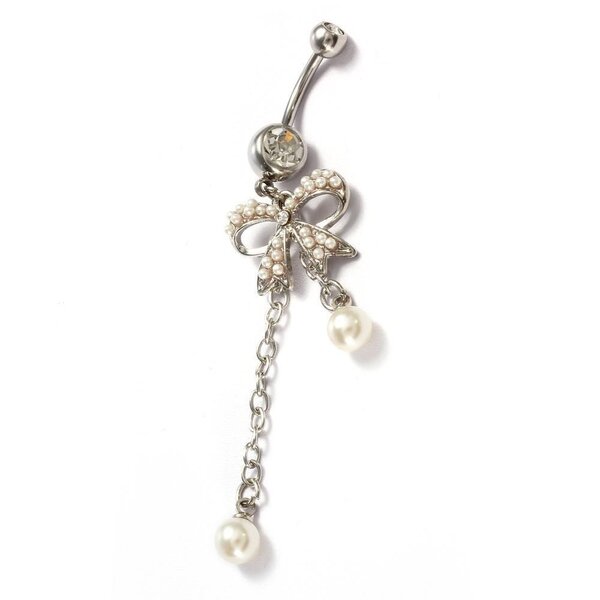 Bauchnabel Piercing weiße  Perle mit  Schleife 316 L  Chirurgen Stahl