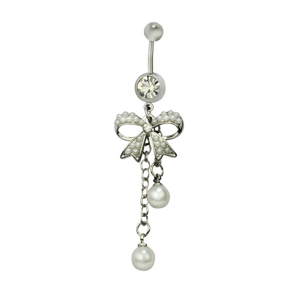Bauchnabel Piercing weiße  Perle mit  Schleife 316 L  Chirurgen Stahl