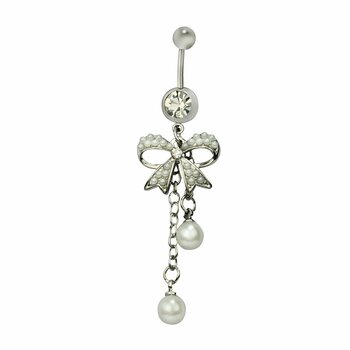 Bauchnabel Piercing weiße  Perle mit  Schleife 316 L...
