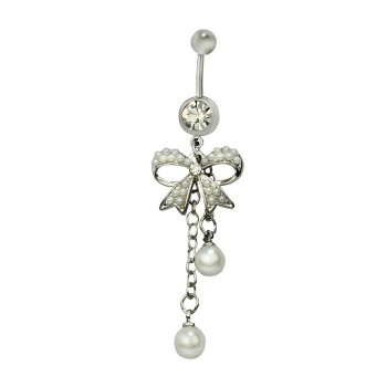 Bauchnabel Piercing weiße Perle mit Schleife 316 L...