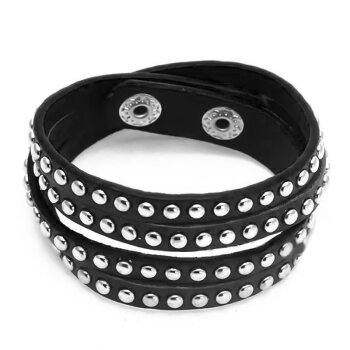 Wickel PU Lederarmband NIETEN schwarz im Schmuck Beutel
