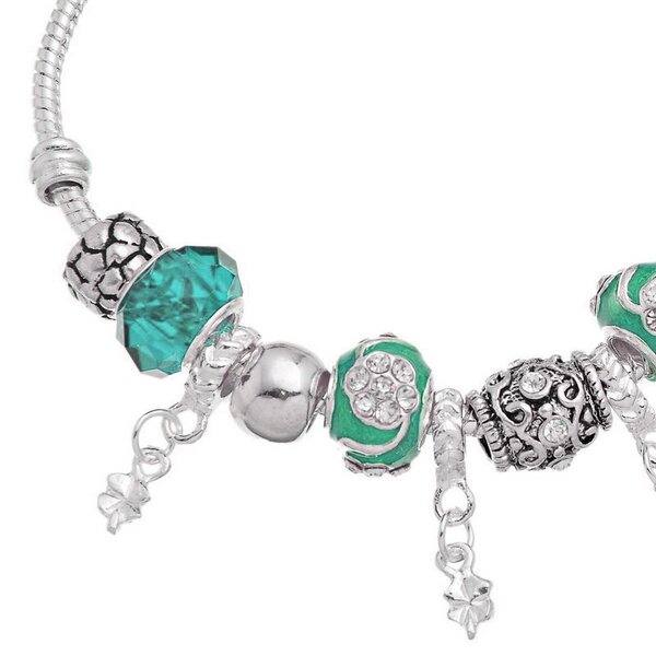 Armband Charms & Beads türkis / petrol KLEEBLATT