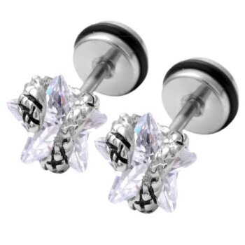 1 Fake Plug Schlange mit weißen Zirkonia Stern Edelstahl...
