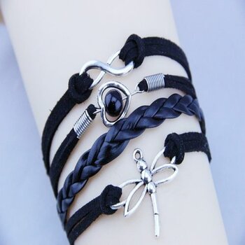 Armband Libelle & Infinity mit Perle schwarz