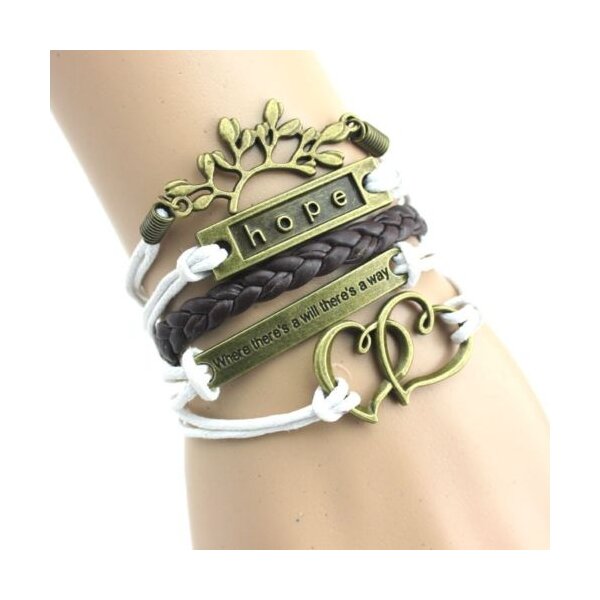 Armband Herzen & Zweig HOPE braun weiß