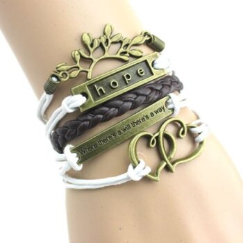 Armband Herzen & Zweig HOPE braun wei