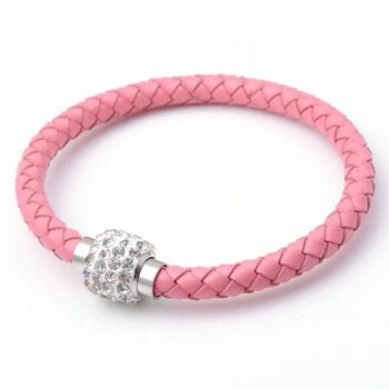 ECHT Lederarmband mit Edelstahl STRASS Magnet...