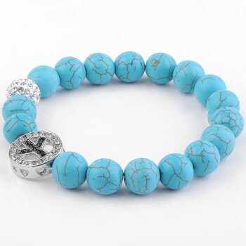 Armband PEACE Strass Howalith Perlen türkis im Schmuck...